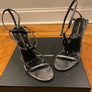 Saint Laurent Silver Cassandra Heel. Size 38